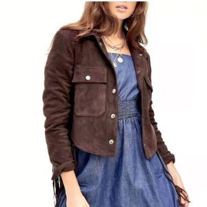 NWT We The Free This Way Suede Fringed Jacket Macrame Brown Size S